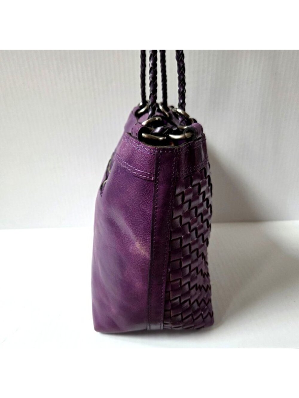 Patricia Nash Purse Purple Discovery Woven Iverna Bucket Shoulder Bag Plum Jam - Picture 3 of 16